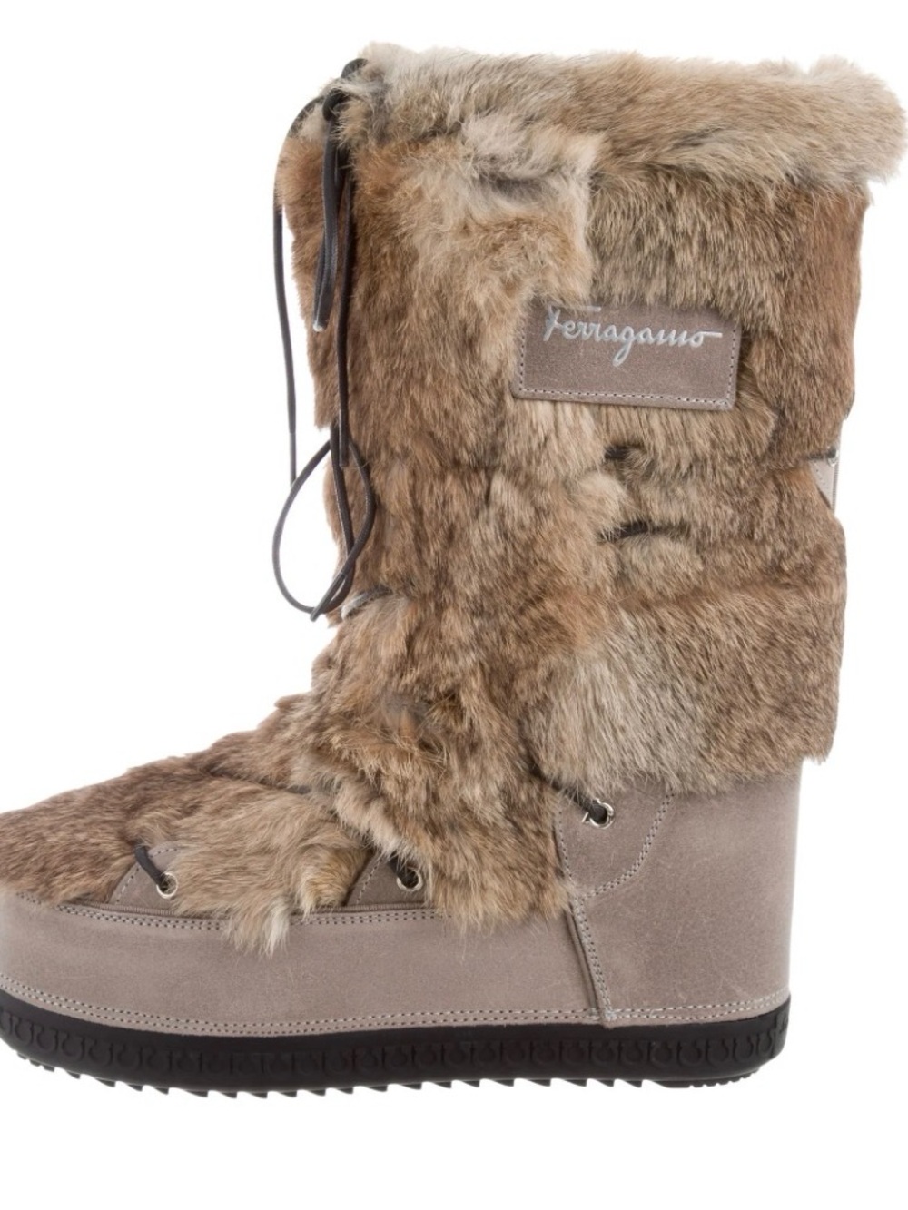 Salvatore Ferragamo Taupe Faux Fur Lace-Up Winter Boot